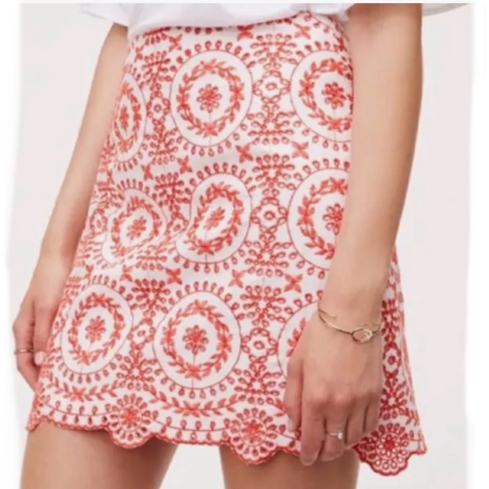 Ann Taylor Loft Orange White Eyelet Scalloped Skirt Sz 8